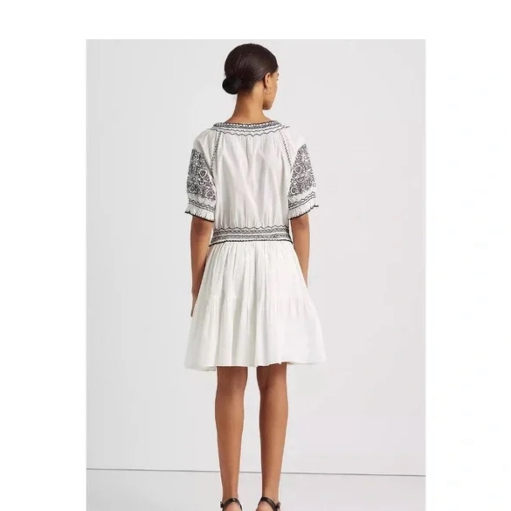 Ralph Lauren Black Label Embroidered Cotton voile smocked dress NWT Size 14 - Picture 3 of 7